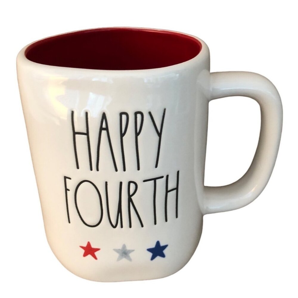 Rae Dunn Patriotic Mug Farmhouse Happy Fourth Minimalist Design Rustic Decor Cof